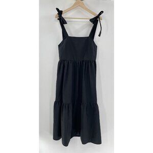 Stradivarius Women’s Black Bunny Tie Strap Tiered Midi Dress Size Medium